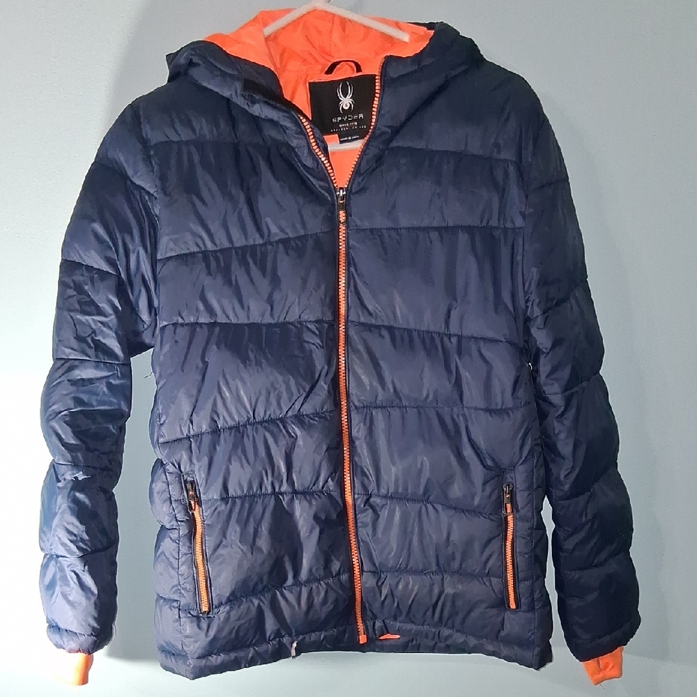 Boys Spyder Blue and Orange Puffer Winter Jacket Size L (14/16)